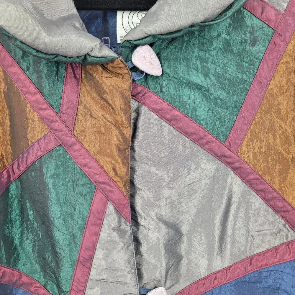 Vtg 80s Colorblock Nylon Winter‎ Jacket Coat Sz M Metallic Multicolor Geometric
